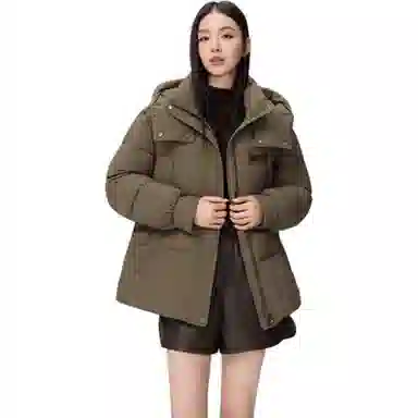 鸭鸭 简约拉链长袖连帽羽绒服 女款