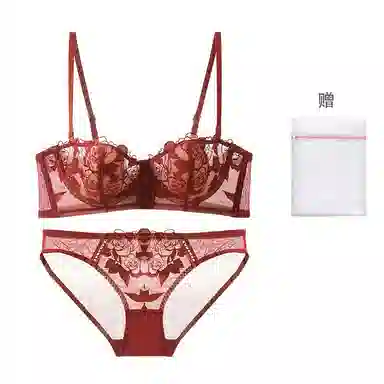 内在密码 法式薄款大胸显小胸收副乳防下垂聚拢兔耳朵半杯内衣裤套装 女款 宝石红