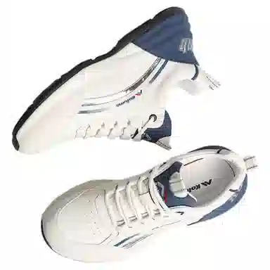 哥仑步 头层牛皮 简约舒适 时尚百搭 防滑透气增高 低帮 生活休闲鞋 男款 白蓝