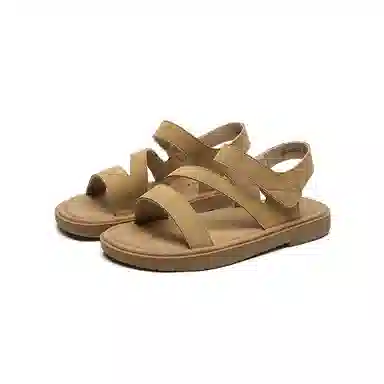 卓诗尼 合成革 百搭 复古 魔术贴 软底 沙滩凉鞋 女款 杏色