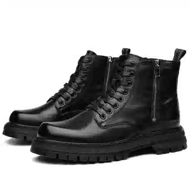 法派 粗跟百搭舒适 短中筒 马丁靴 男款 黑色