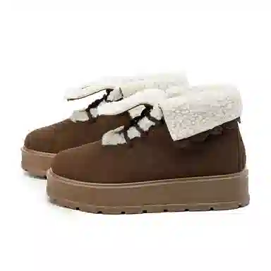 拉夏贝尔 牛反绒 保暖 厚底休闲 雪地靴 女款 棕色