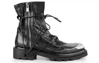 Huànxiàngzhě Black Leather Zipper Boots