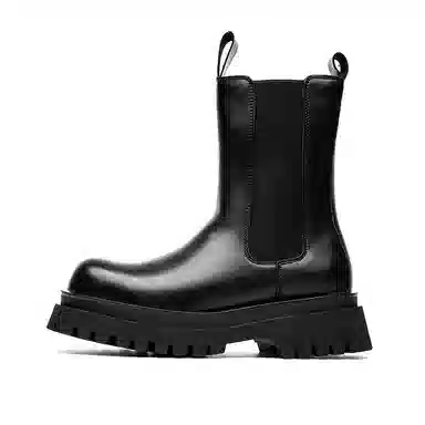 威世米邦 超纤皮 潮流小众厚底 中筒 切尔西靴 中跟 男款 黑色