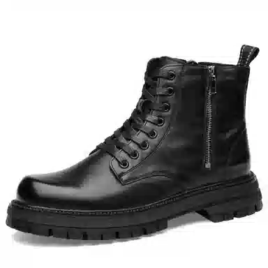法派 粗跟百搭舒适 短中筒 马丁靴 男款 黑色