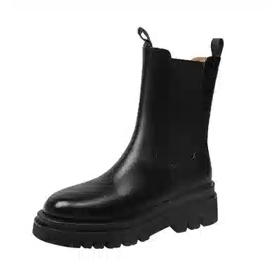 穿高跟鞋的吴大叔 头层牛皮 一脚蹬 短筒 切尔西靴 女款