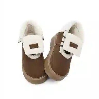 拉夏贝尔 牛反绒 保暖 厚底休闲 雪地靴 女款 棕色