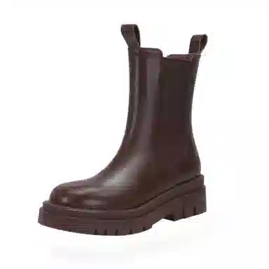 穿高跟鞋的吴大叔 头层牛皮 一脚蹬 短筒 切尔西靴 女款