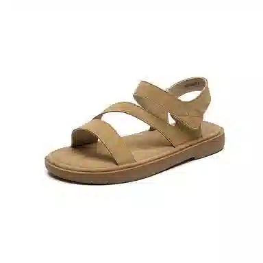 卓诗尼 合成革 百搭 复古 魔术贴 软底 沙滩凉鞋 女款 杏色