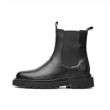 品乙 超纤皮 厚底百搭 增高潮流 时尚舒适 短筒 切尔西靴 男款 黑色