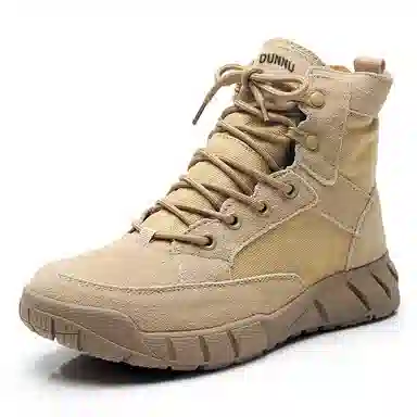敦奴 二层牛皮 耐磨增高 舒适 短筒 户外靴 男女同款 卡其色