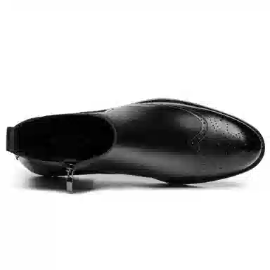 正泰 牛皮革 加绒保暖抗寒商务布洛克职场百搭 及踝 切尔西靴 男款 黑色