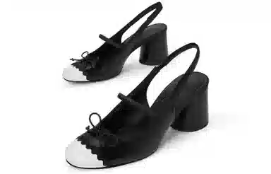 CHARLES&KEITH Chunky Heel Pumps Cream Black