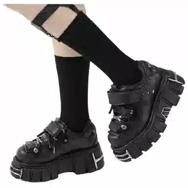 New Rock Vintage Metal Platform Shoes Black