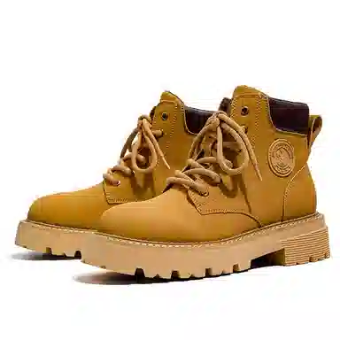 威世米邦 超纤皮 通勤厚底 中筒  系带 圆头 户外 登山  大黄 短筒 马丁靴 男款 黄
