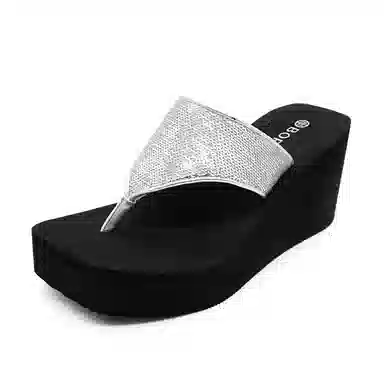 宝人 个性厚底坡跟人字拖鞋 女款 黑色