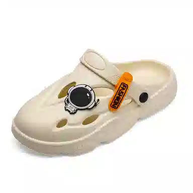 英伦骑士 舒适百搭 踩屎感 潮流时尚 个性设计 橡胶底 防磨包头拖鞋 男款 米色