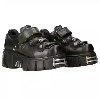 New Rock Vintage Metal Platform Shoes Black