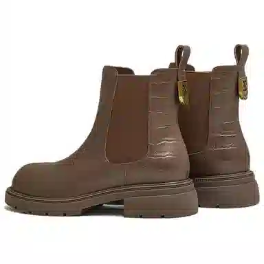 他她 牛皮革 粗跟通勤气质休闲烟筒 短筒 切尔西靴 女款