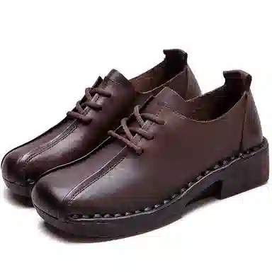 Jiezhou Vintage Leather Casual Shoes 4CM Women