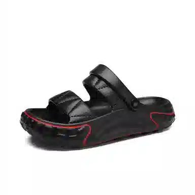 英伦骑士 舒适百搭 踩屎感 潮流时尚 个性一字拖鞋 男女同款 黑色