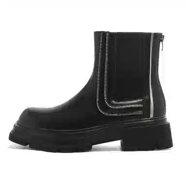 罗蒙 超纤皮 英伦风百搭舒适简约厚底增高 切尔西靴 男款 黑色