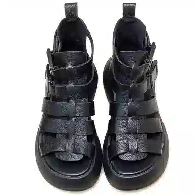 杰骤 头层牛皮 厚底复古 时尚潮流 简约百搭 罗马凉鞋 女