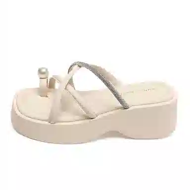 ZHR Pearl Rhinestone Cross Strap Sandals