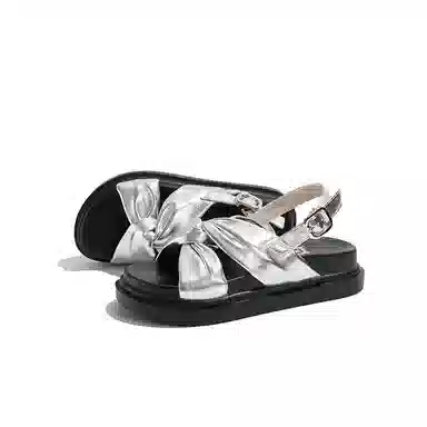 老喵 交叉带百搭厚底 甜美时尚 沙滩凉鞋 女款 银色