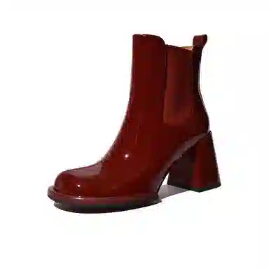 BrandName Round Toe Patent Leather Block Heel 8cm