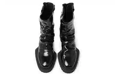 STOOSHE Pleated Series Back Zipper Martin Boots Black
