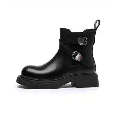 日泰 头层牛皮 时尚潮流 简约经典 短筒 切尔西靴 女款 黑色