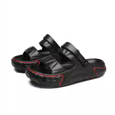 英伦骑士 舒适百搭 踩屎感 潮流时尚 个性一字拖鞋 男女同款 黑色