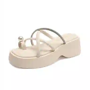 ZHR Pearl Rhinestone Cross Strap Sandals
