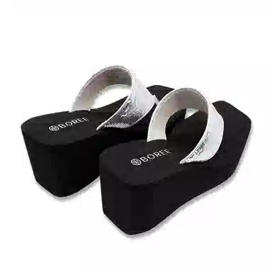 宝人 个性厚底坡跟人字拖鞋 女款 黑色