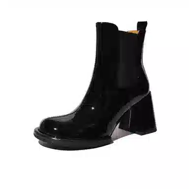 BrandName Round Toe Patent Leather Block Heel 8cm