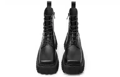 STOOSHE Side Zip Square Toe Platform Martin Boots Black