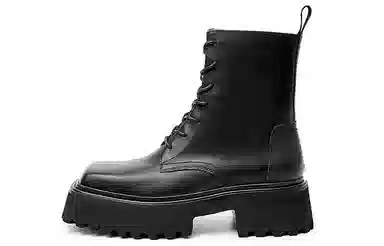 STOOSHE Side Zip Square Toe Platform Martin Boots Black