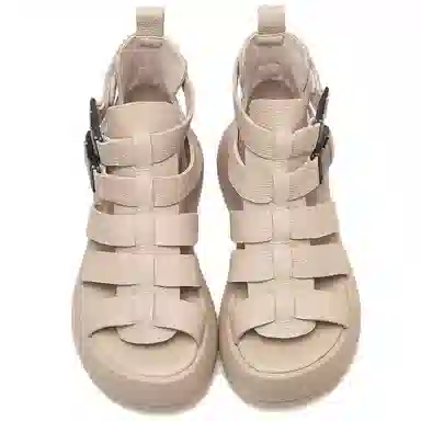 杰骤 头层牛皮 厚底复古 时尚潮流 简约百搭 罗马凉鞋 女