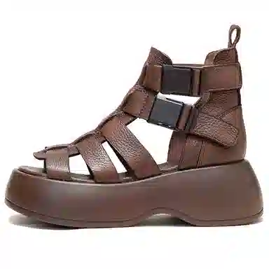 杰骤 头层牛皮 厚底复古 时尚潮流 简约百搭 罗马凉鞋 女