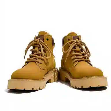 威世米邦 超纤皮 通勤厚底 中筒  系带 圆头 户外 登山  大黄 短筒 马丁靴 男款 黄