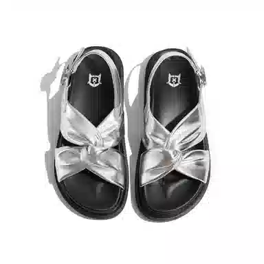 老喵 交叉带百搭厚底 甜美时尚 沙滩凉鞋 女款 银色