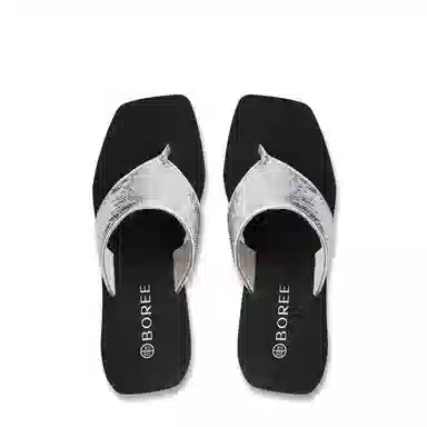 宝人 个性厚底坡跟人字拖鞋 女款 黑色