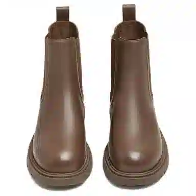 他她 牛皮革 粗跟通勤气质休闲烟筒 短筒 切尔西靴 女款