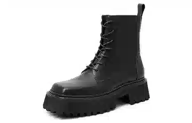 STOOSHE Side Zip Square Toe Platform Martin Boots Black