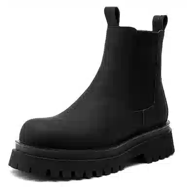 超纤皮 厚底时尚简约通勤休闲复古户外 短筒 切尔西靴 中跟 男款 经典黑色