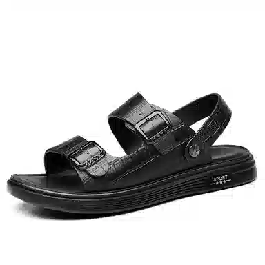 SHUPATE Black Leather Sandals