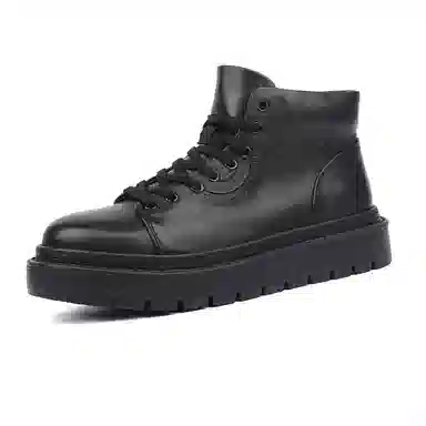 潮攻 牛皮革 通勤百搭 短靴 男款 黑色