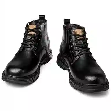 英伦骑士 系带 户外 百搭 防水 厚底增高 复古 真皮 时尚 短筒 马丁靴 男款 黑色