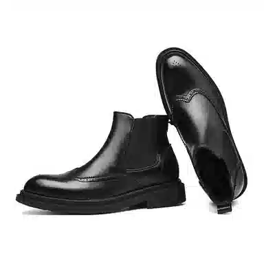 威世米邦 超纤皮 厚底  雕花 中筒 切尔西靴 男款 黑色